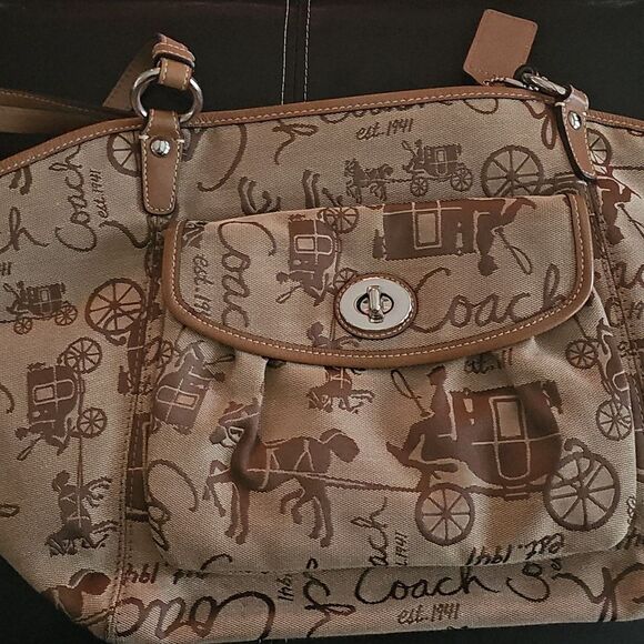 Coach Brown and Tan Shoulder Bag with Leather Handles - Picture 6 of 6
